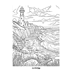 Nature Landscape Sea and Coasts at Night Coloring Page