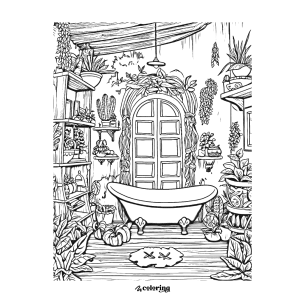 Cute Boho Girls Bathroom Coloring Page