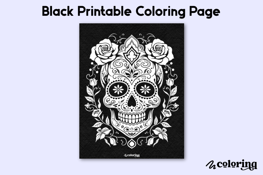 Sugar Skull with Roses Coloring Page