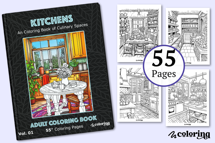 Kitchens Coloring Book