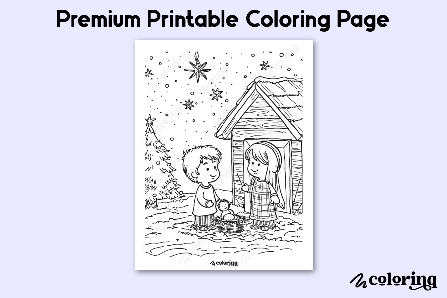 Nativity Scene Cute Christmas Coloring Page