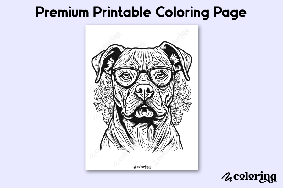 Cane Corso Dog Portrait with Glasses Coloring Page