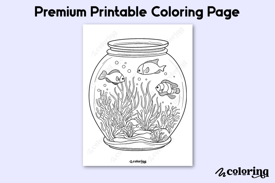 Mini Aquarium with Fish and Coral Coloring Page